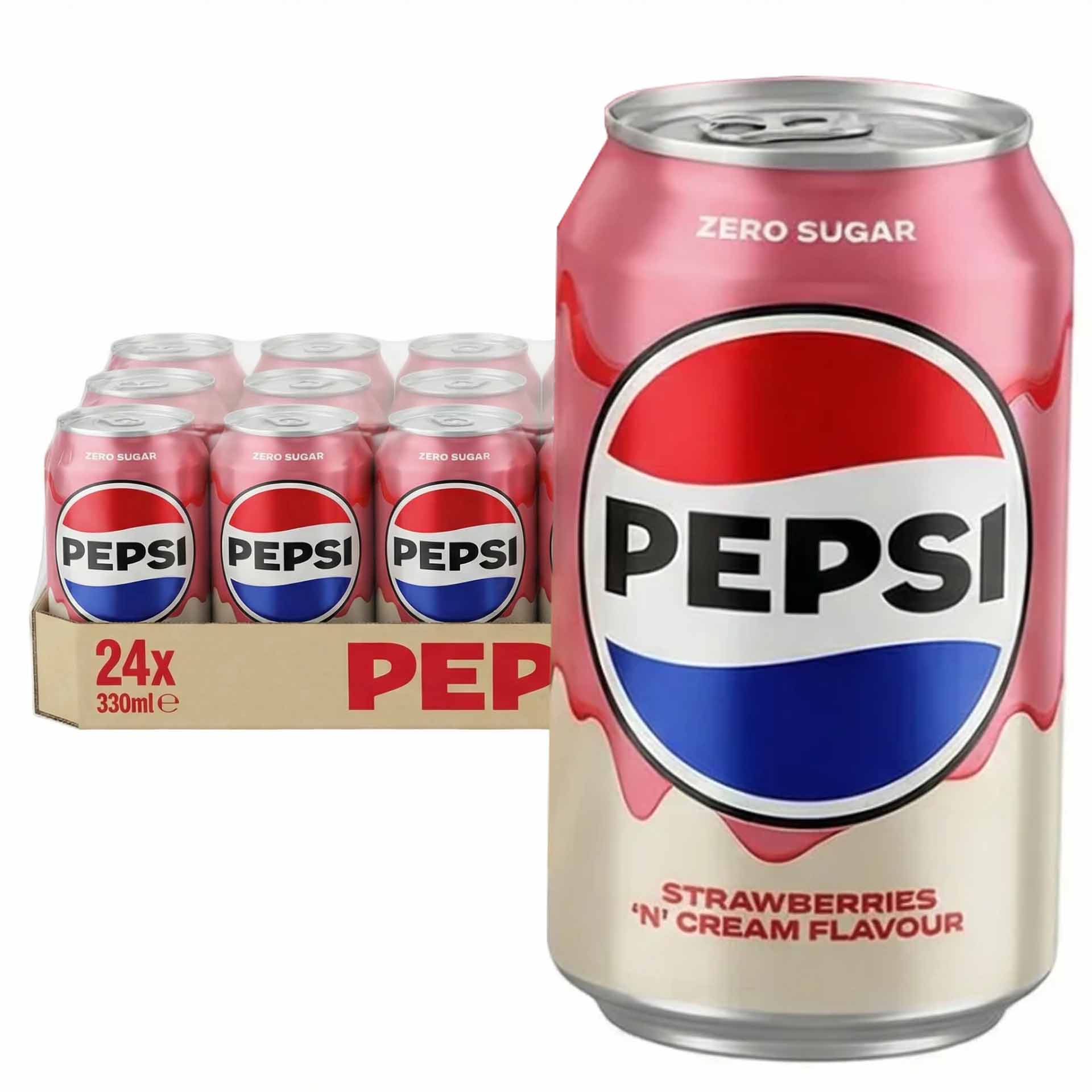 Pepsi Strawberries N Cream Zero Sugar Soft Drink Cans - (24×330ml)