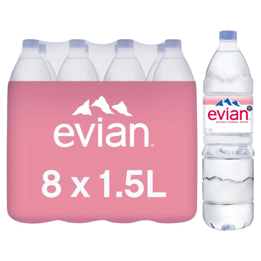 Evian Natural Mineral Water Bottles - (8x1.5L)