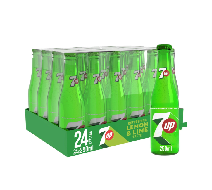 7UP Carbonated Soft Drink Glass Bottles (24x250ml)