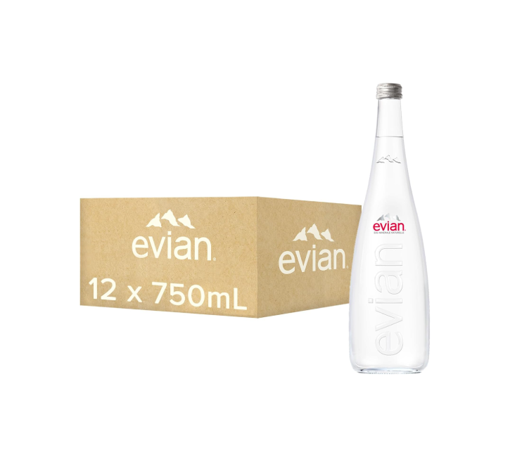 Evian Natural Mineral Water Glass Bottles (12x750ml)