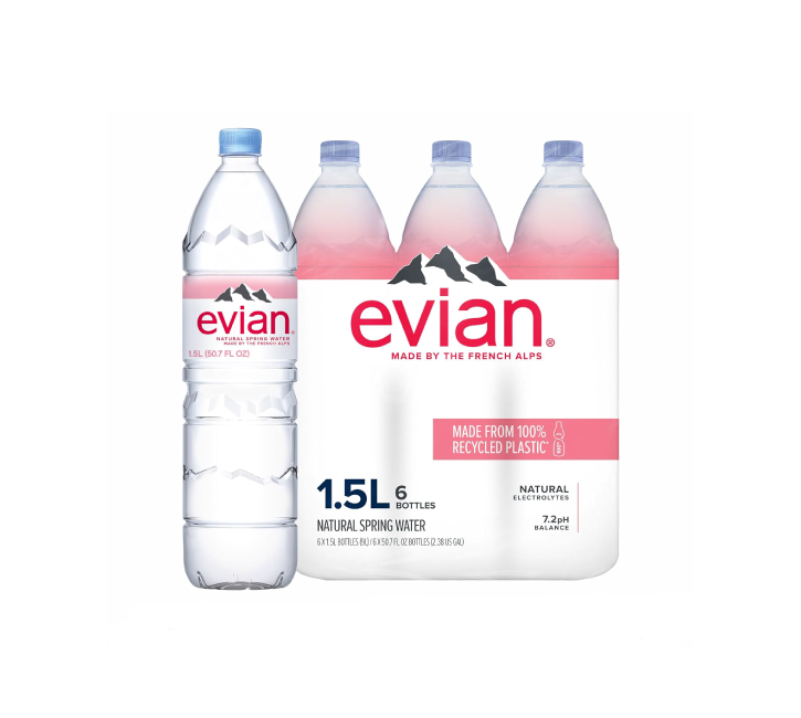 Evian Natural Mineral Plastic Water Bottles (6x1.5L)