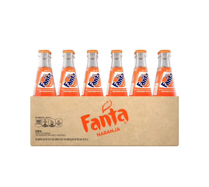 Fanta Mexican Original Orange Soft Drink Glass Bottles - (24x355ml)