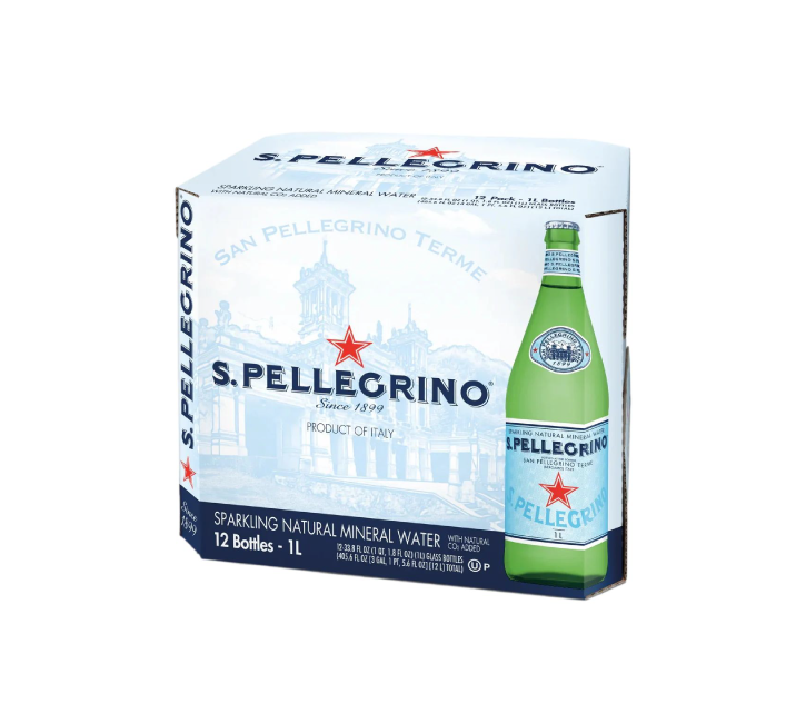 San Pellegrino Sparkling Natural Mineral Water Glass Bottles (12x1L)