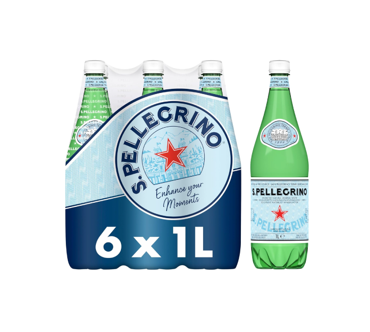 San Pellegrino Sparkling Natural Mineral Water Plastic Bottles (6x1L)