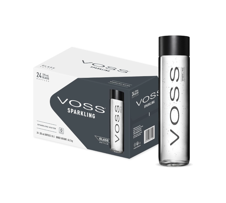 Voss Sparkling Water Glass Bottles (24x375ml)