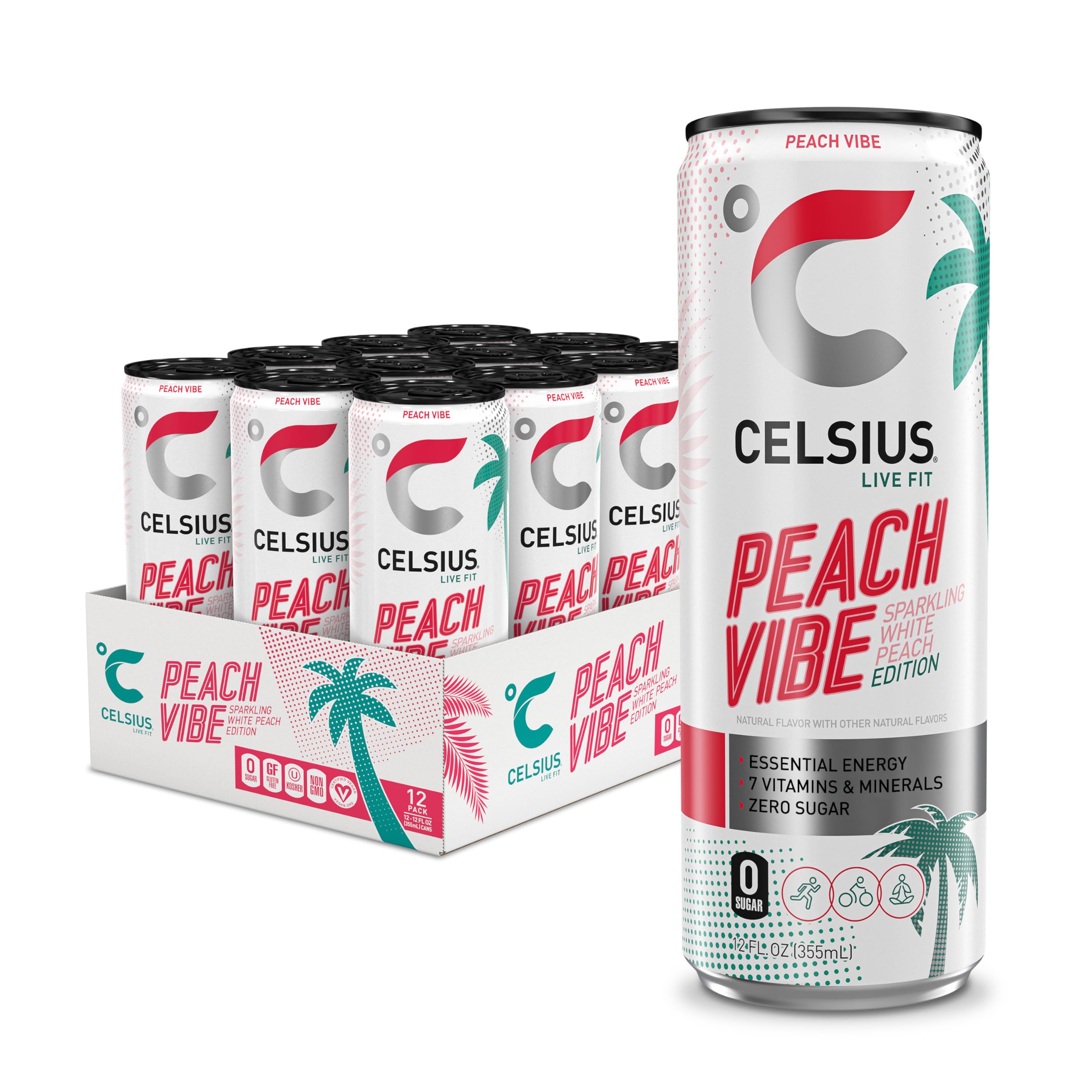 CELSIUS Peach Vibe Energy Drink Cans - (12×355ml)