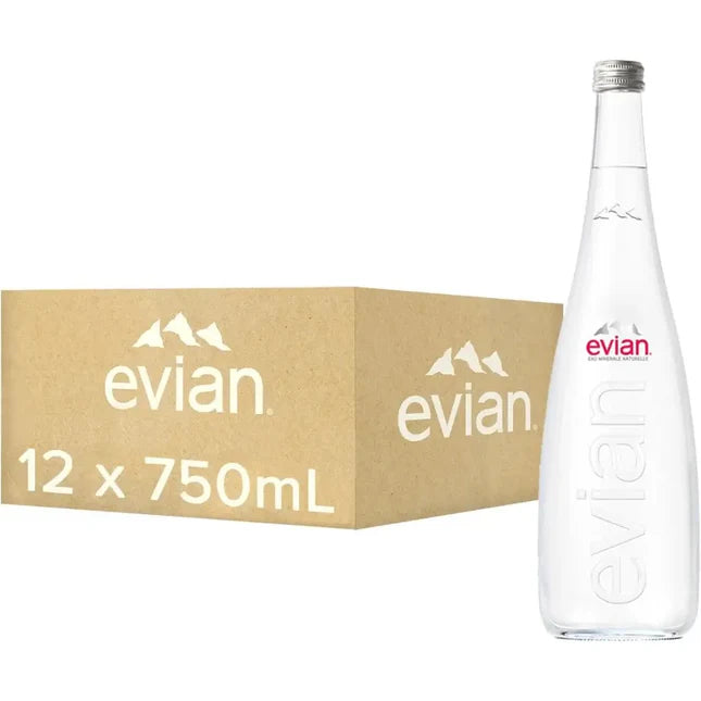 Evian Natural Mineral Water Glass Bottles - (12x750ml)