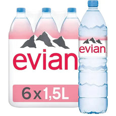 Evian Natural Mineral Water Plastic Bottles - (6x1.5L)