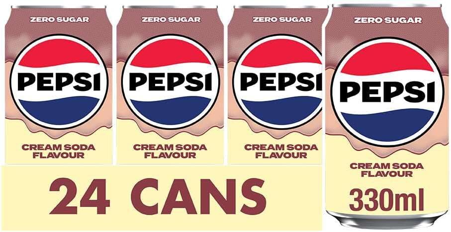 Pepsi Cream Soda Zero Sugar Soft Drink Cans - (24×330ml)