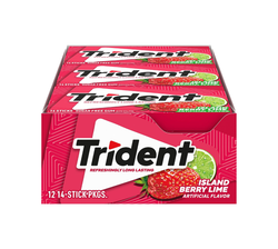 Trident Island Berry Lime Sugar Free Gum - 12 Packs of 14 Sticks