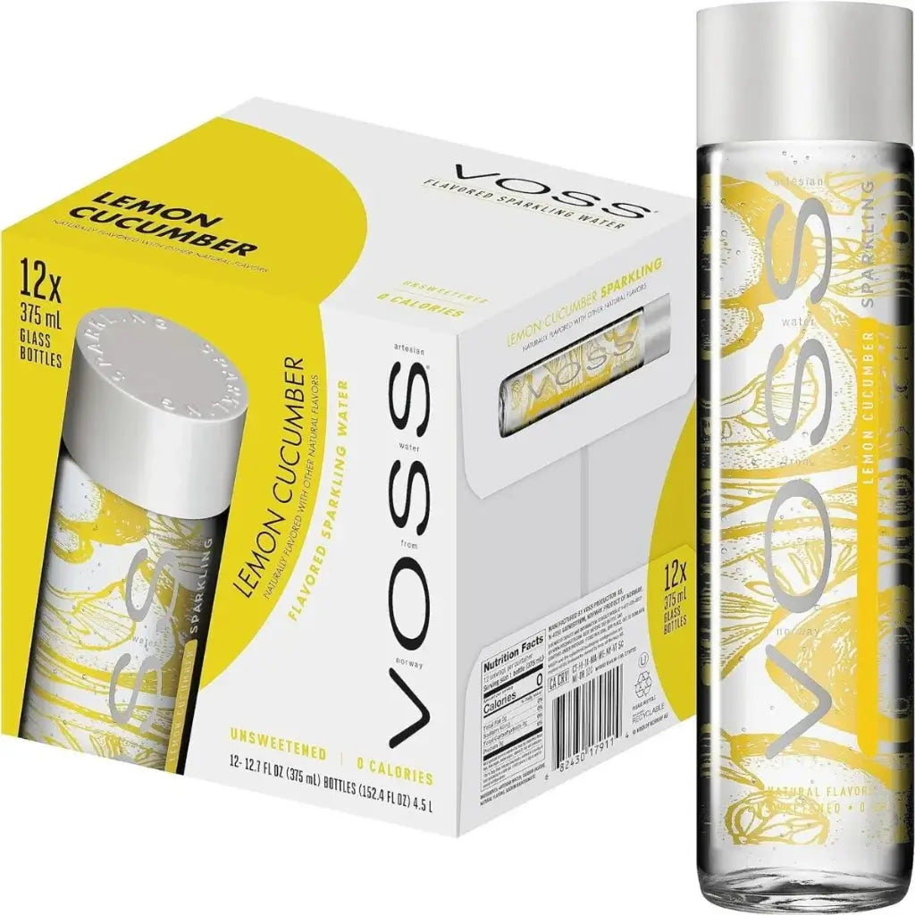 Voss Lemon & Cucumber Sparkling Water Glass Bottles (12x375ml)