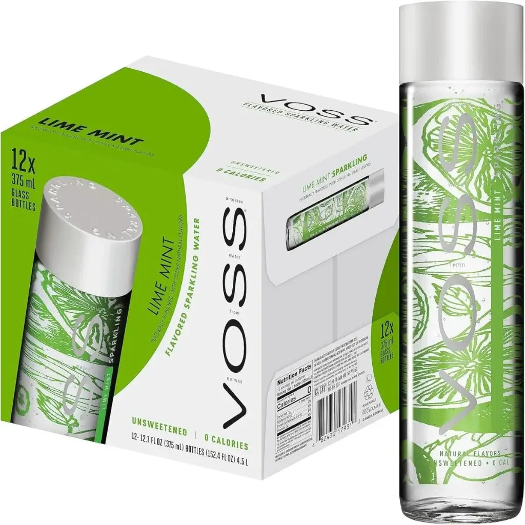 Voss Lime Mint Sparkling Water Glass Bottles (12x375ml)