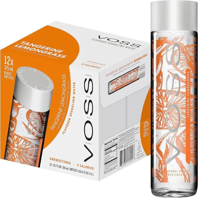 Voss Tangerine Lemongrass Sparkling Water Glass Bottles (12x375ml)