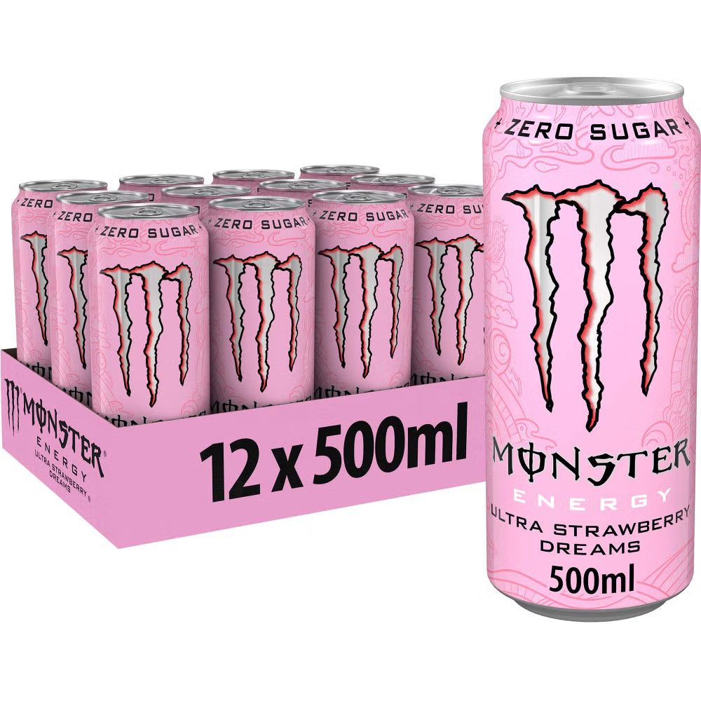 Monster Ultra Strawberry Dreams Zero Sugar Energy Drink - (12×500ml)