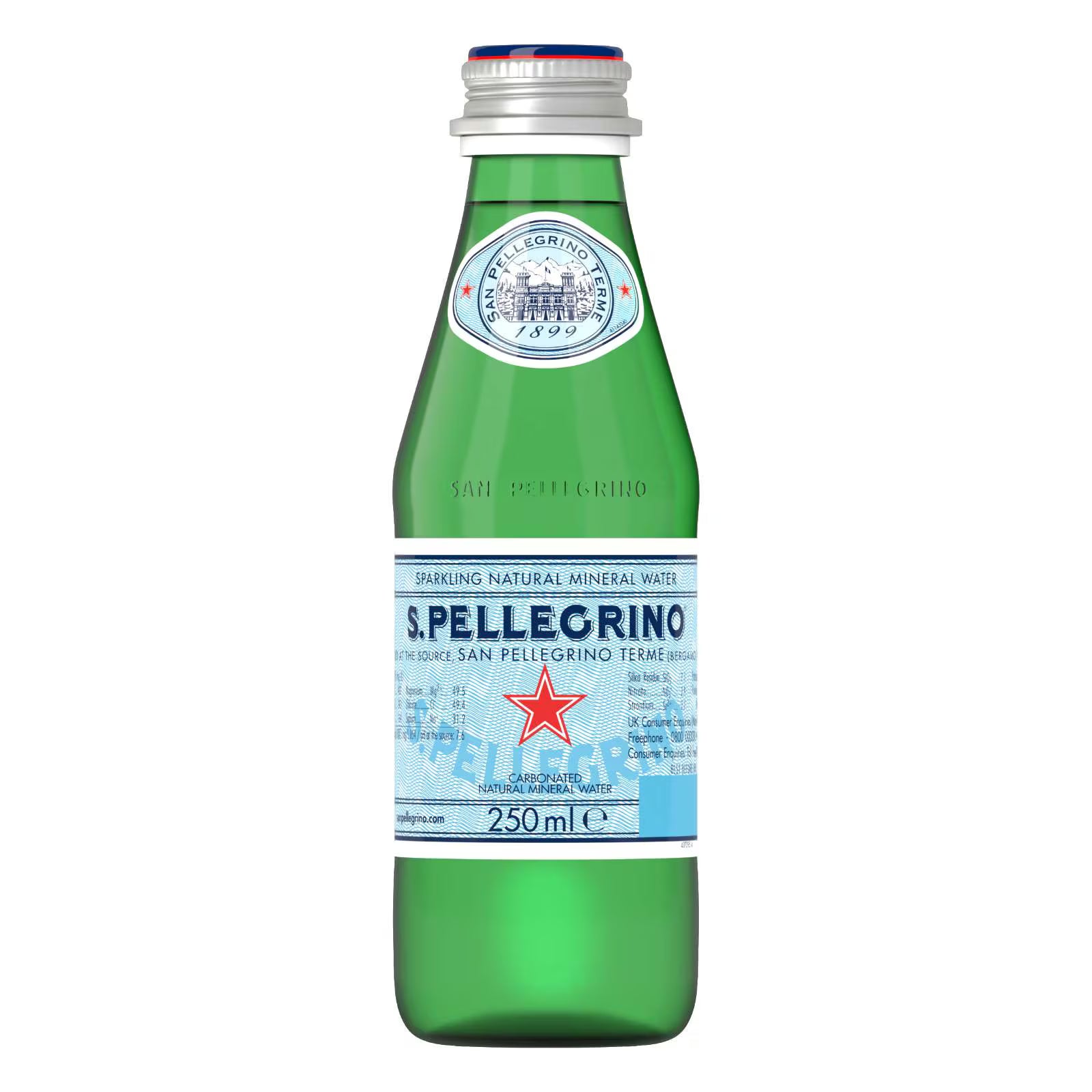 San Pellegrino Sparkling Natural Mineral Water Glass Bottles (24x250ml)